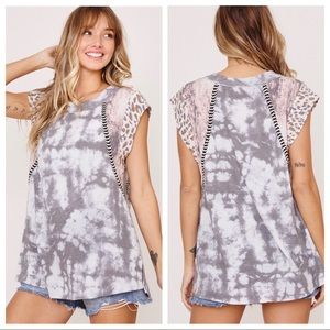 Chic Tie Dye Color Block Relaxed Fit Top